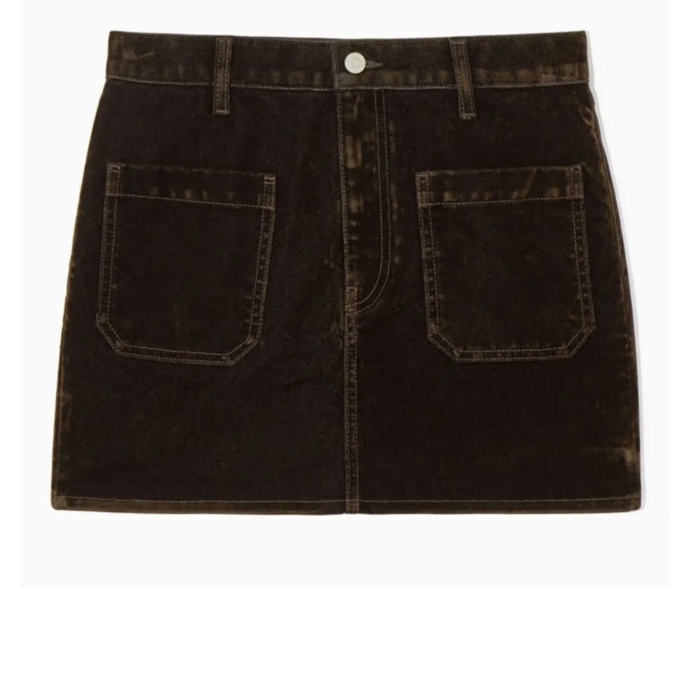 COS flocked denim Dark Brown Mini Skirt (8)